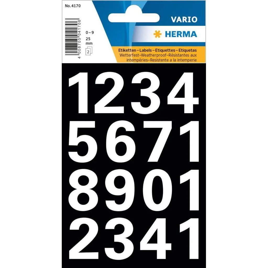 [4170] Herma Sticker Vario Numbers 0-9, White 25 Mm