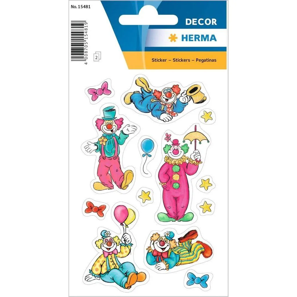 [15481] Herma Sticker Decor Clowns, Glittery