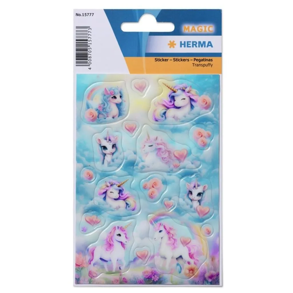 [15777] Herma Sticker Magic Happy Unicorns, Transpuffy
