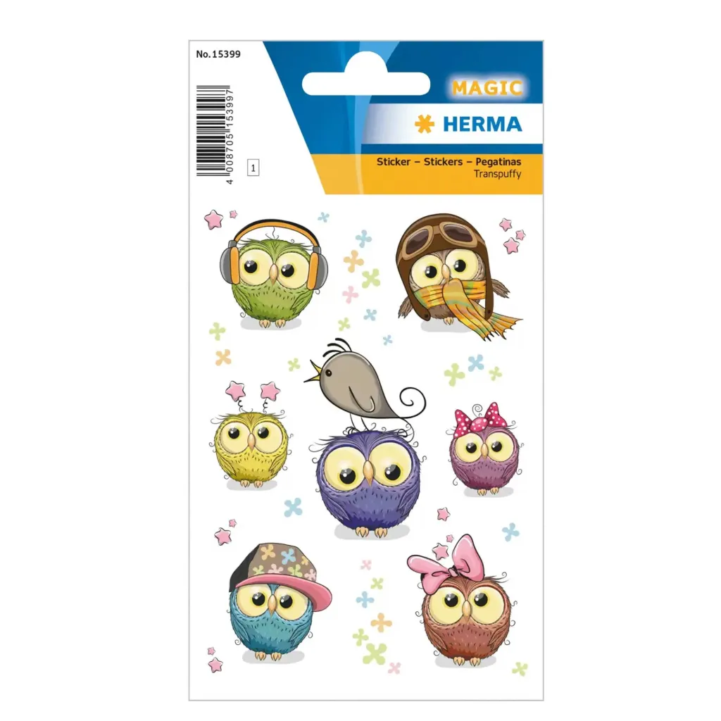 [15399] Herma Sticker Magic Cute Owls Transpuffy