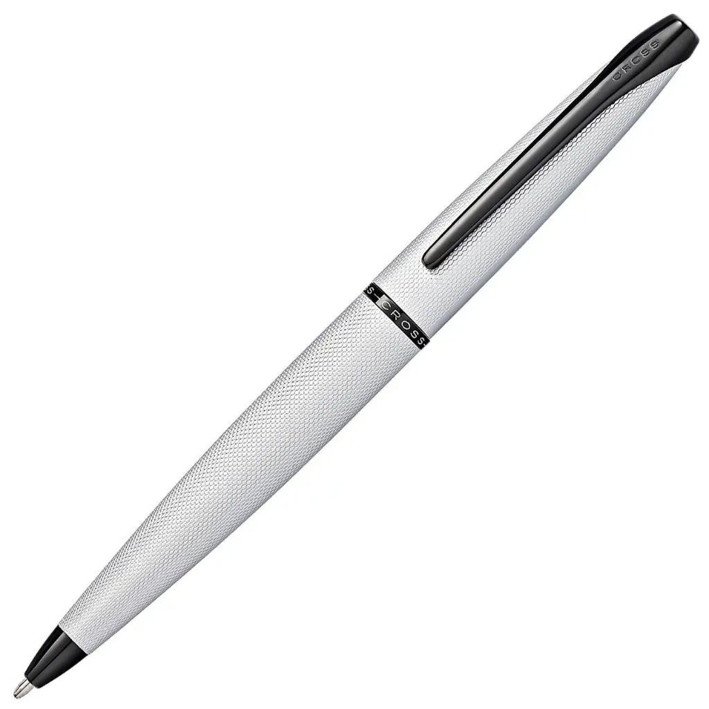 [882-43] Cross ATX Brushed Chrome with Machine-Turned, Diamond-Pattern Engraving with Chrome Appointments Ballpoint Pen