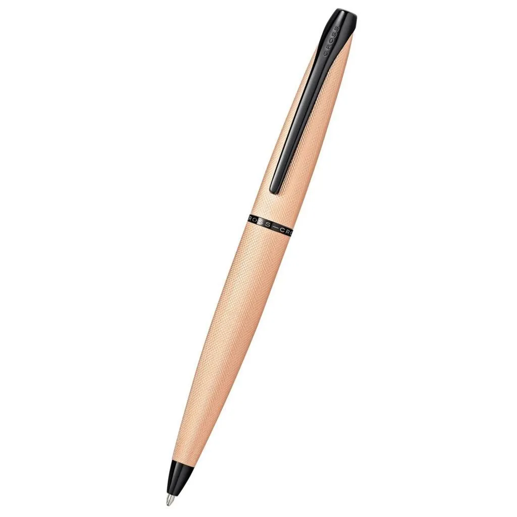 [882-42] Cross ATX Brushed Rose Gold with Machine-Turned, Diamond-Pattern Engraving with Polished BlackPVD Appointments Ballpoint Pen