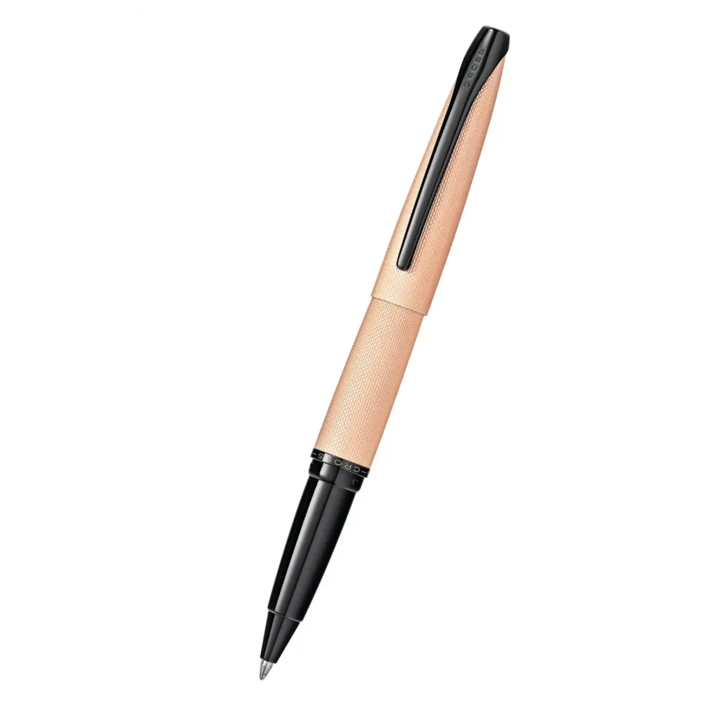 [885-42] Cross ATX Brushed Rose Gold with Machine-Turned, Diamond-Pattern Engraving with Polished BlackPVD Appointments Selectip Rollerball Pen