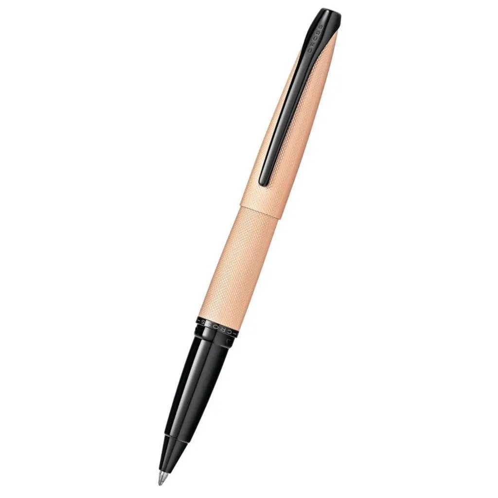 [885-42] Cross ATX Brushed Rose Gold with Machine-Turned, Diamond-Pattern Engraving with Polished BlackPVD Appointments Selectip Rollerball Pen