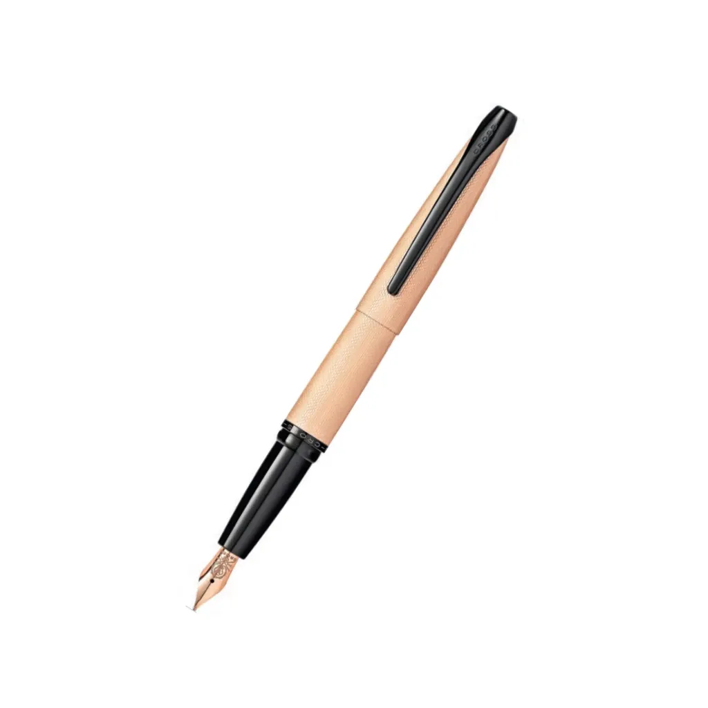 [886-42MF] Cross ATX Brushed Rose Gold with Machine-Turned, Diamond-Pattern Engraving with Polished BlackPVD Appointments and Rose-Gold PVD Coated Stainless Steel Medium Nib Fountain Pen
