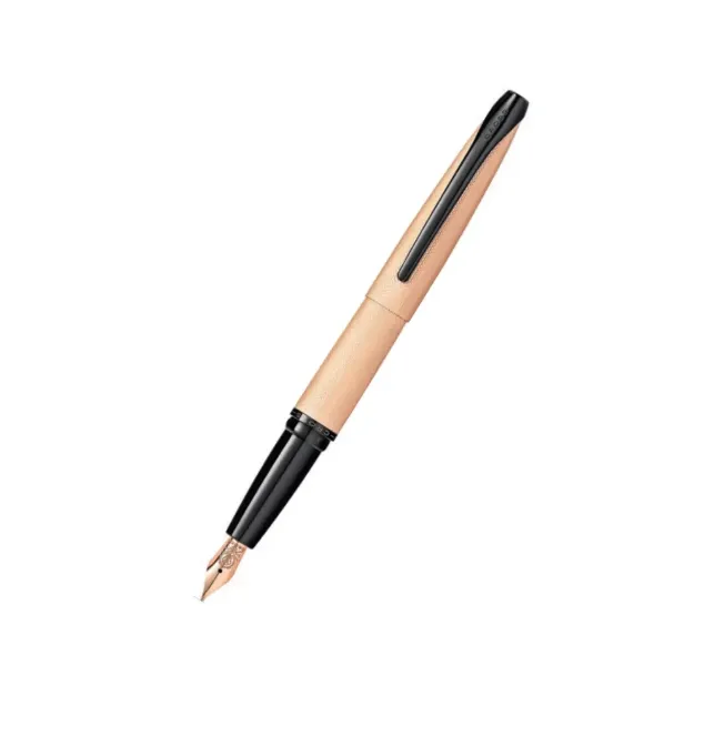 [886-42MF] Cross ATX Brushed Rose Gold with Machine-Turned, Diamond-Pattern Engraving with Polished BlackPVD Appointments and Rose-Gold PVD Coated Stainless Steel Medium Nib Fountain Pen