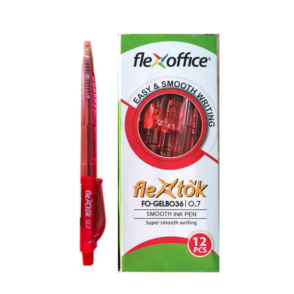 [FO-GELB036R] Flexoffice Smooth Ink Pen Red FO-GELB036 12Pcs/Box