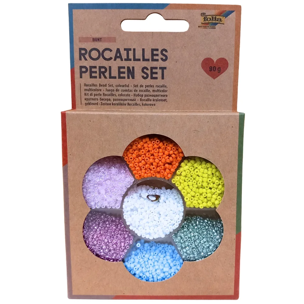 [12907] Folia Rocailles Beads Set, Mixed Colours 90g Beads, 3x1m Nylon Thread, 3 Claps