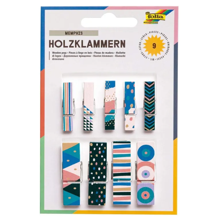 [22951] Folia Wooden Cloth Pins With Motif Printing Memphis