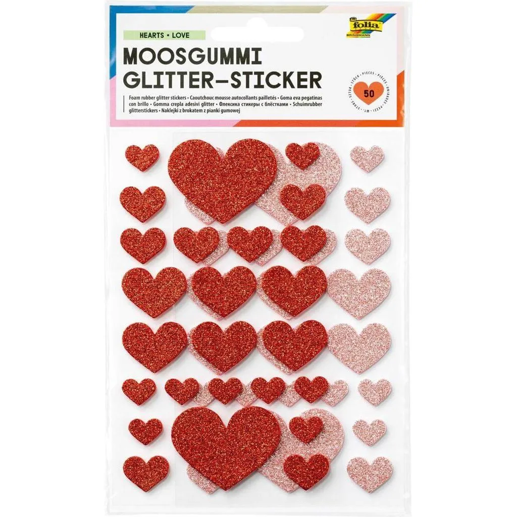 [23771] Folia Foamcraft Glitter-Sticker Hearts - Love