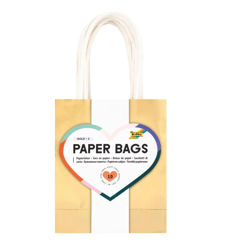 [21269/10] Folia Paper Bags S Gold Shiny, 110g/m2, Kraft Paper 12x15x5.5cm