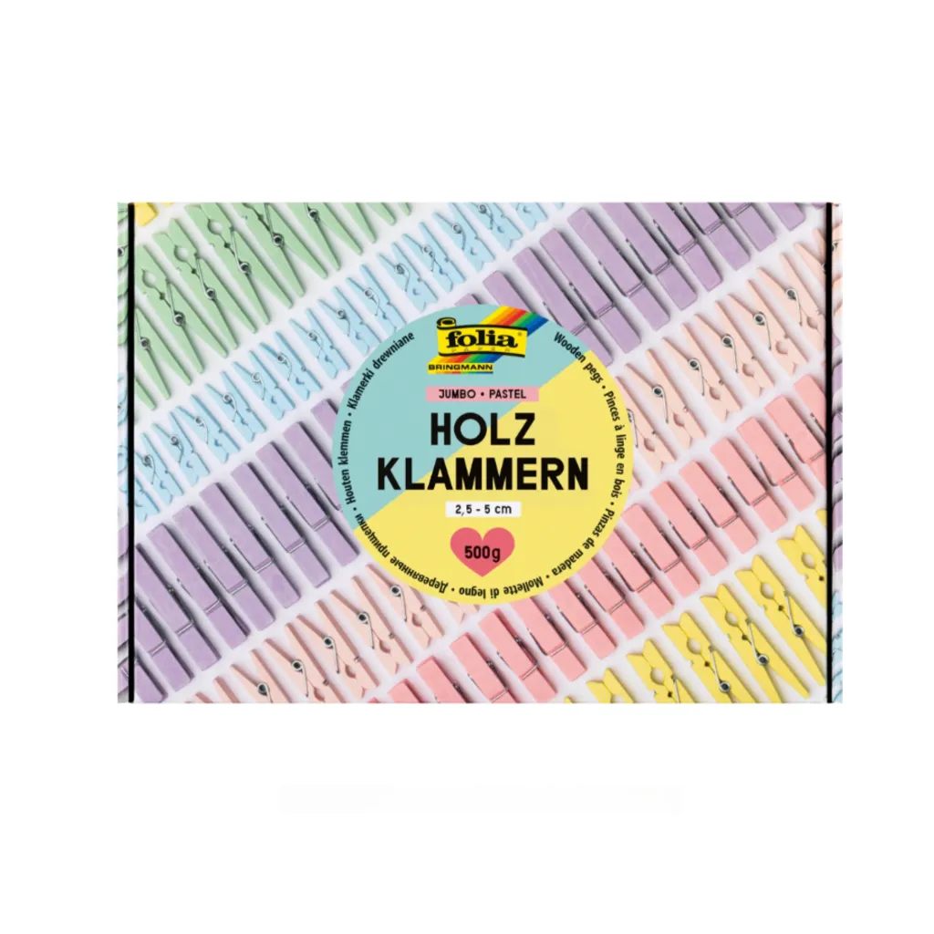 [22996] Folia Wooden Pegs Jumbo, Pastel, 500g