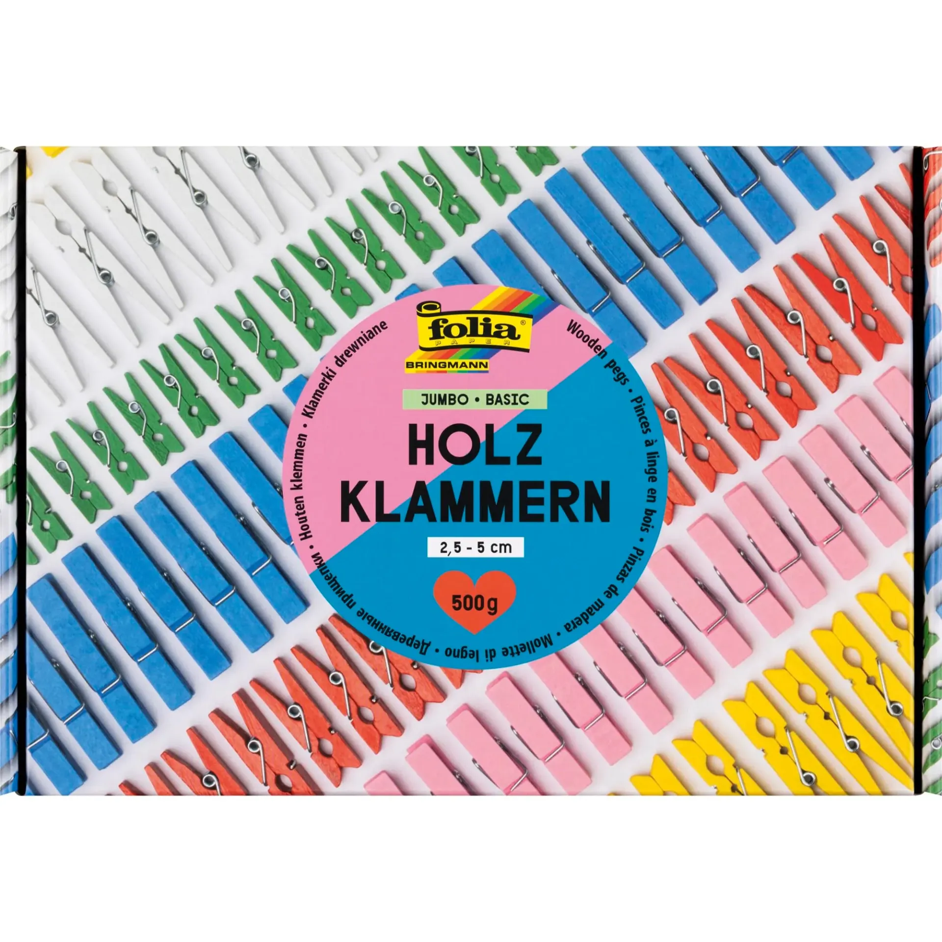 Folia Wooden Pegs Jumbo, Basic, 500g