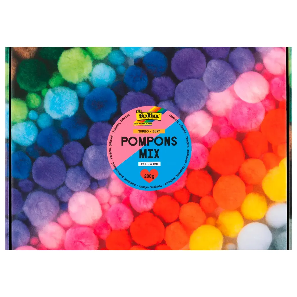 [50209] Folia Pompons Mix Jumbo Colourful, 200g, 1/2/3/4cm