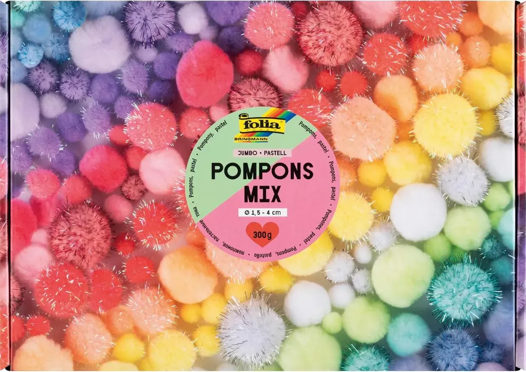 [50349] Folia Pompons Mix Jumbo Pastel, 300g, 0 1,5/2/3/4cm