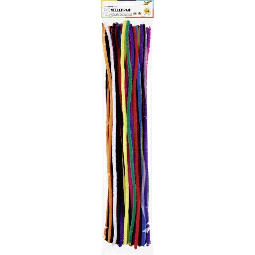[778109] Folia Chenille Stems, 50cm Long, Ø 8mm 100 Pieces, 10 Assorted Colours