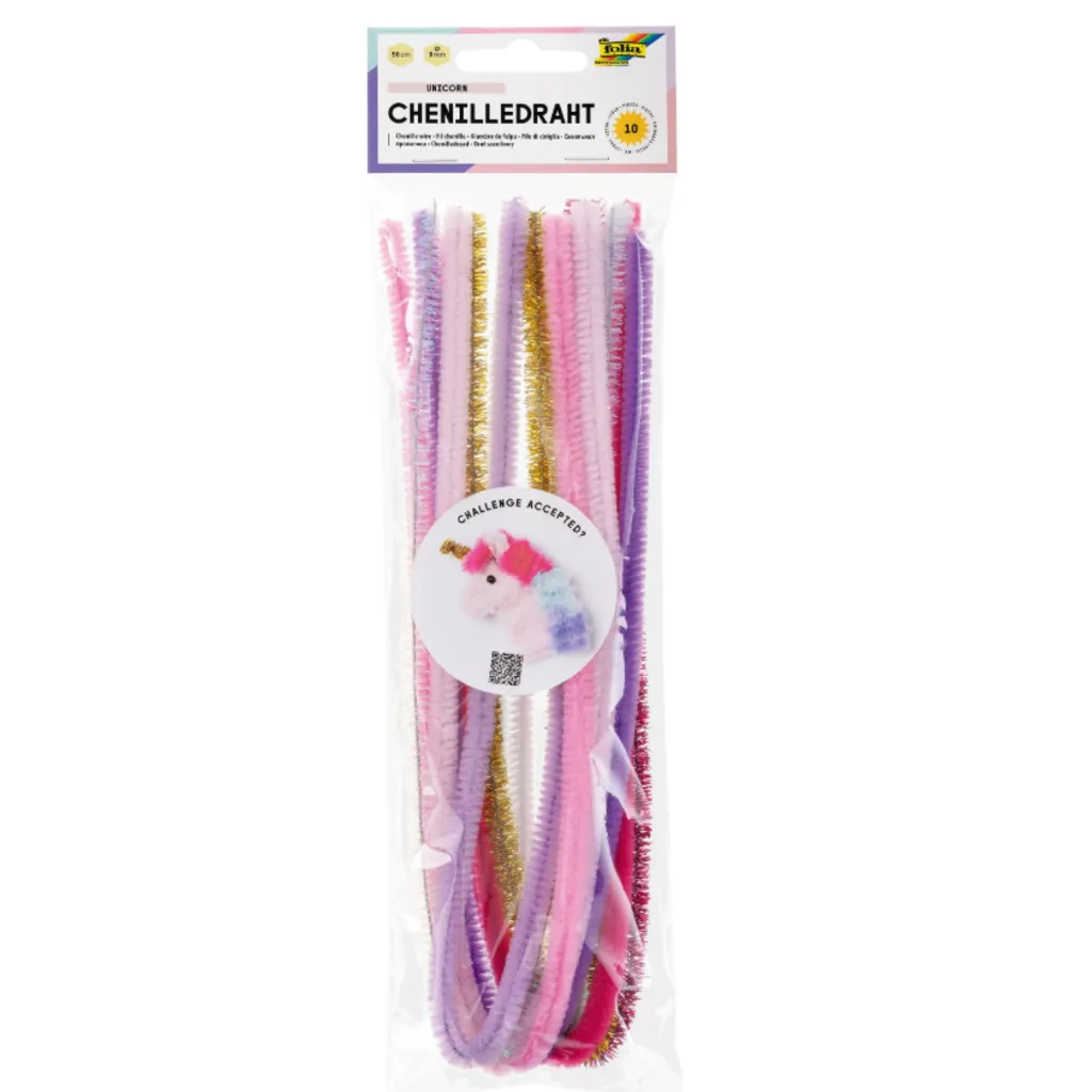 [779892] Folia Chenille Stems Unicorn 50cm Long, Ø 8mm 10 Pieces