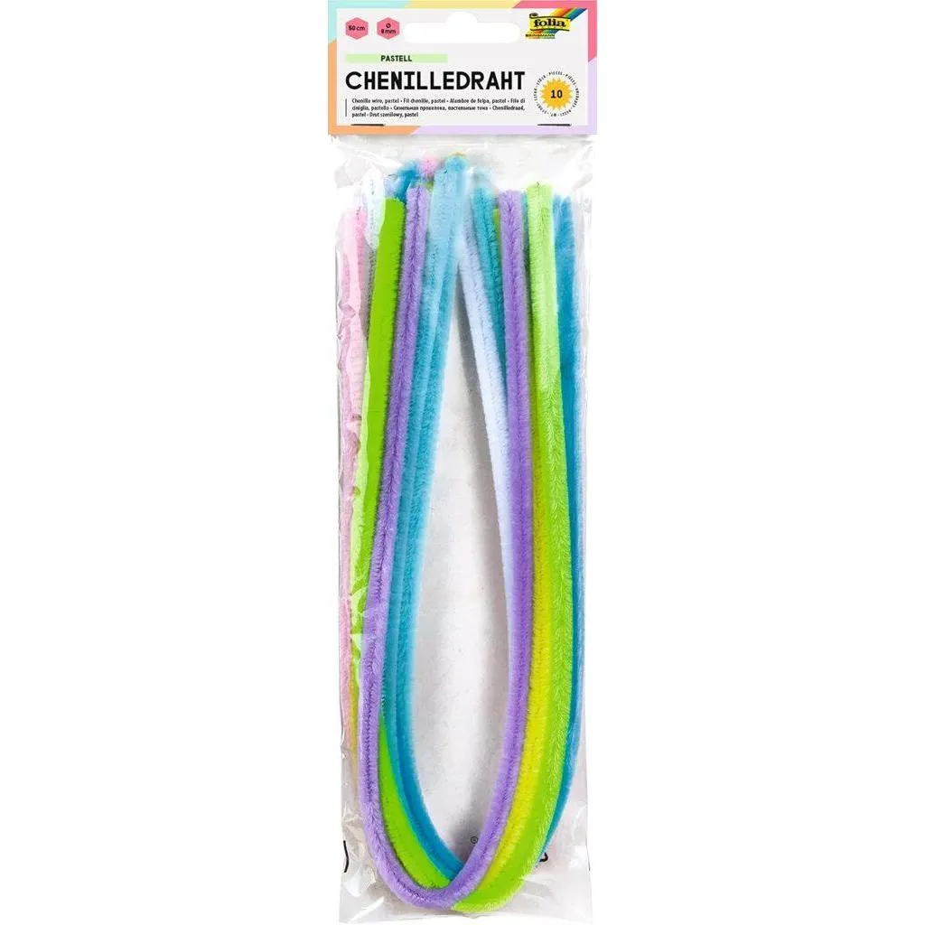 [77897] Folia Chenille Stems Pastel 50cm Long , Ø 8mm 10 Pieces