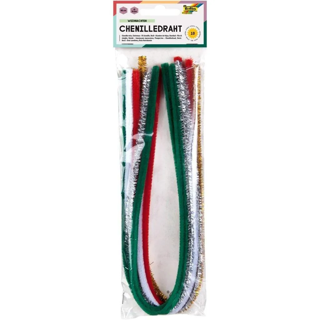 [77895] Folia Chenille Stems X-mas. 50cm Long, Ø 8mm 10 Pieces