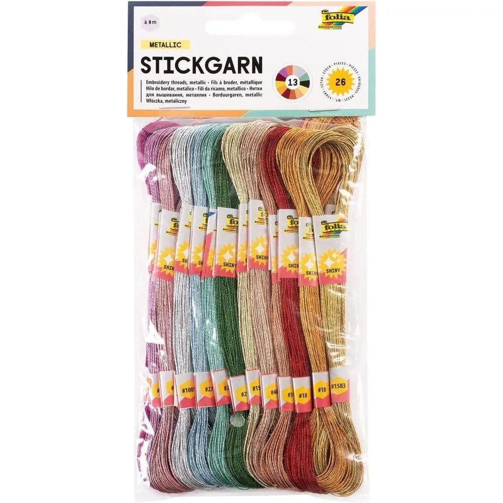 [23994] Folia Embroidery Threads Metallic, 26 Pieces À 8m In 13 Colours Assorted