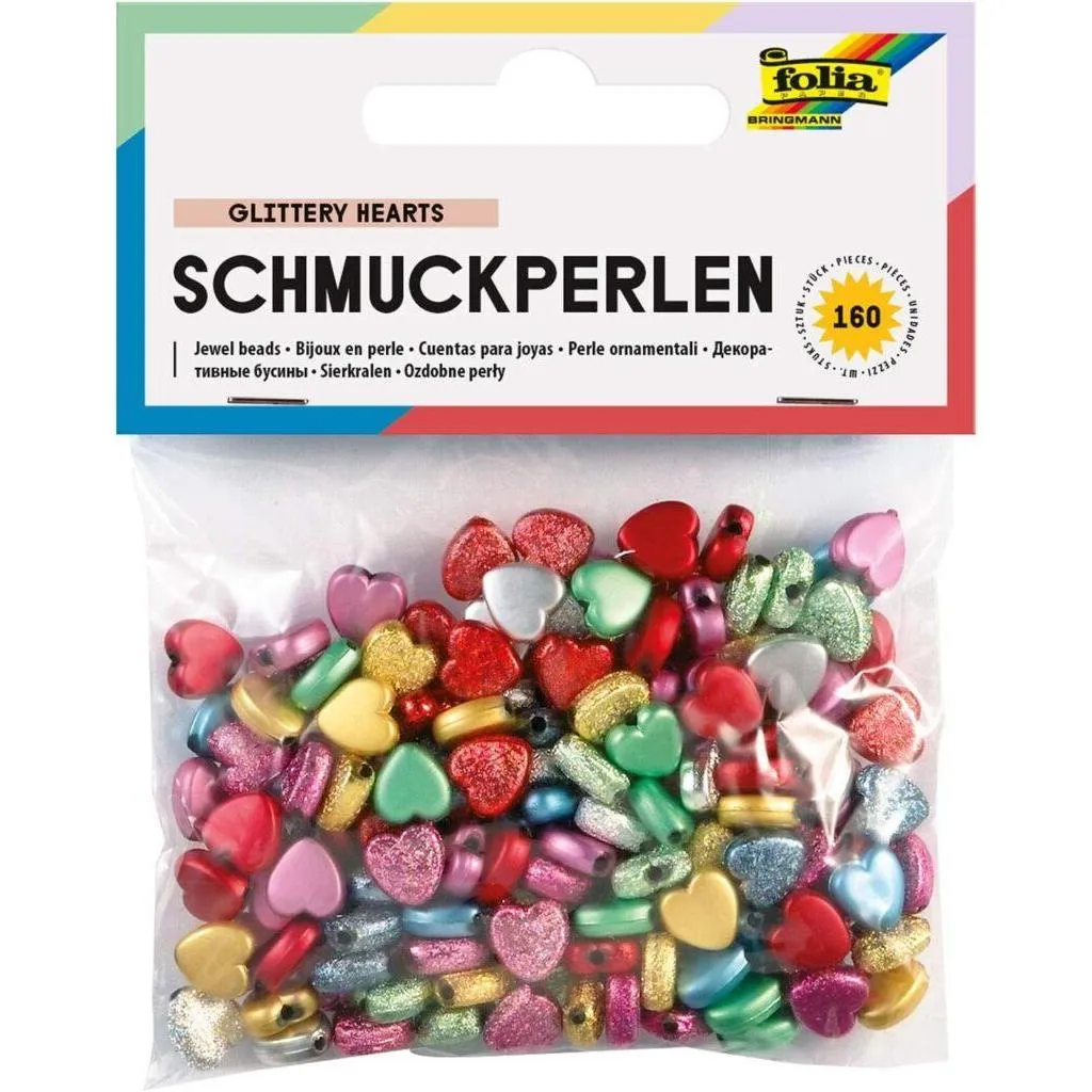 [1260] Folia Jewel Beads Hearts, Smooth/Embossed 160 Pieces, Assorted Colours