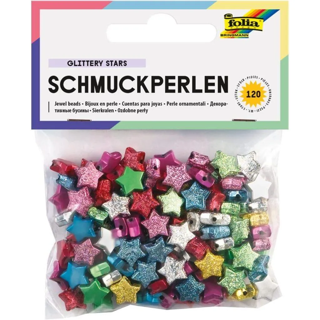 [1261] Folia Jewel Beads Stars, Smooth/Embossed 120 Pieces, Assorted Colours