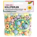 Folia Wooden Beads Pastel Round 60g/85 Pieces, Assorted In Sizes & Colours