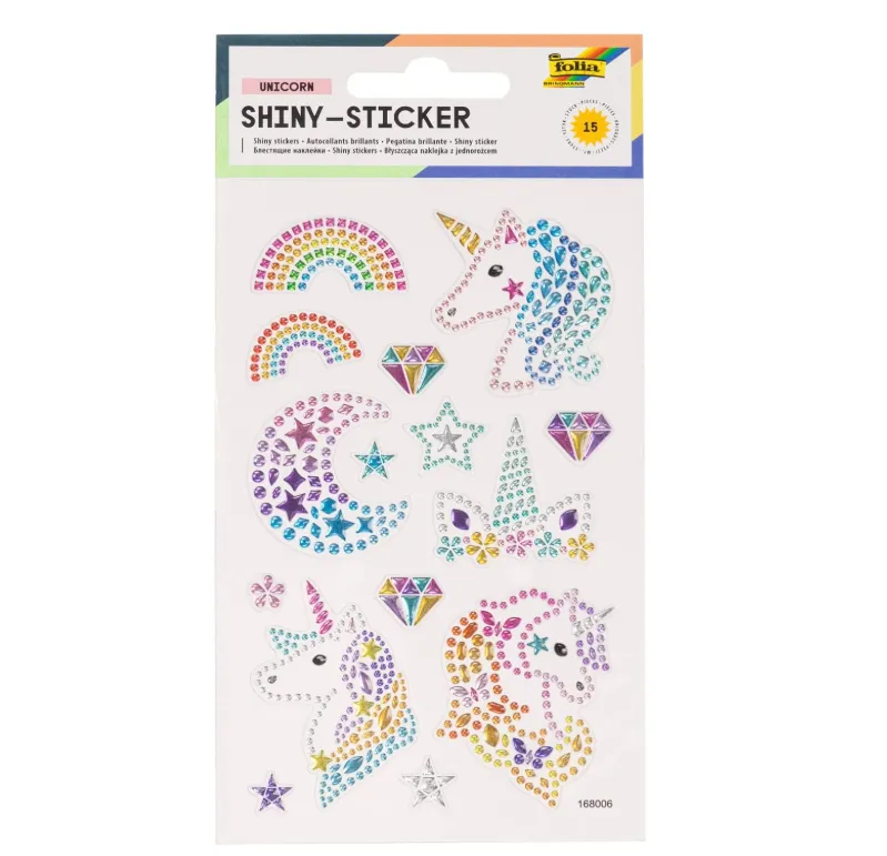 [18301] Folia Shiny Sticker Unicorn, 10x16cm 1 Sheet, 15 Stickers