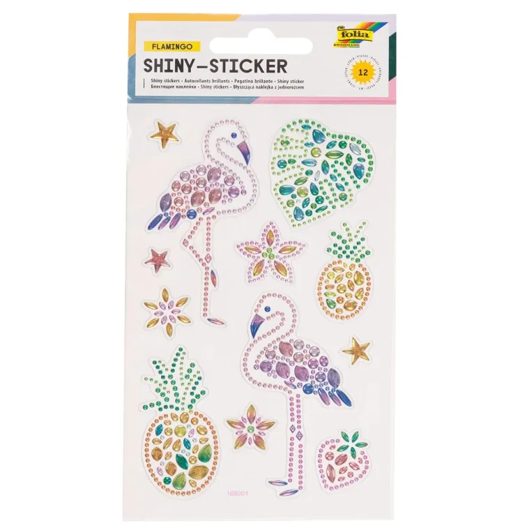 [18302] Folia Shiny Sticker Flamingo, 10x16cm 1 Sheet, 12 Stickers
