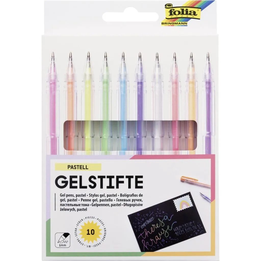 [1912] Folia Gel Pens Pastel, 10 Pieces, 1mm Assorted Colours