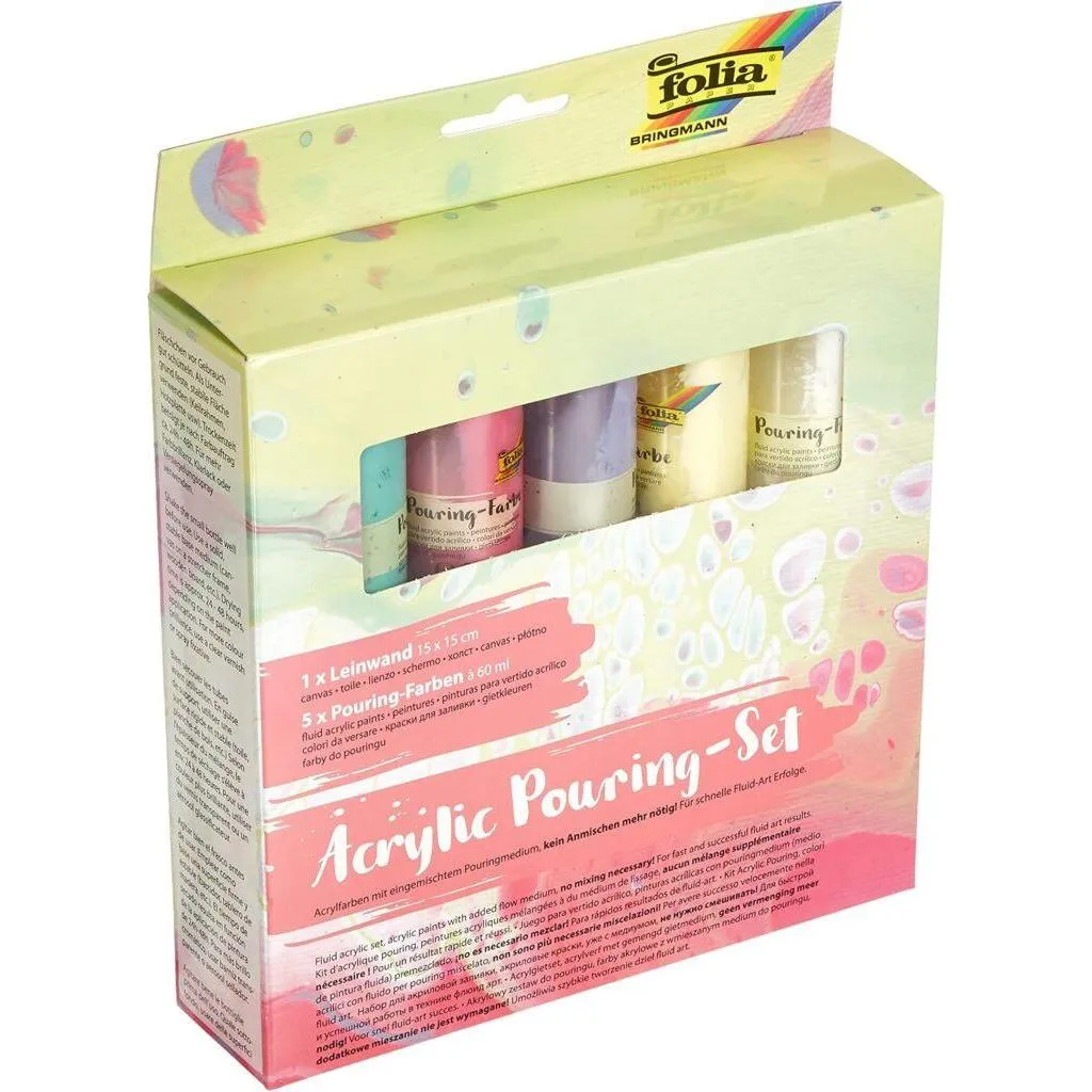[351129] Folia Fluid Acrylic Set - Pastel Incl. 5x Fluid Acrylic Paints & 1x Canvas 20x20cm