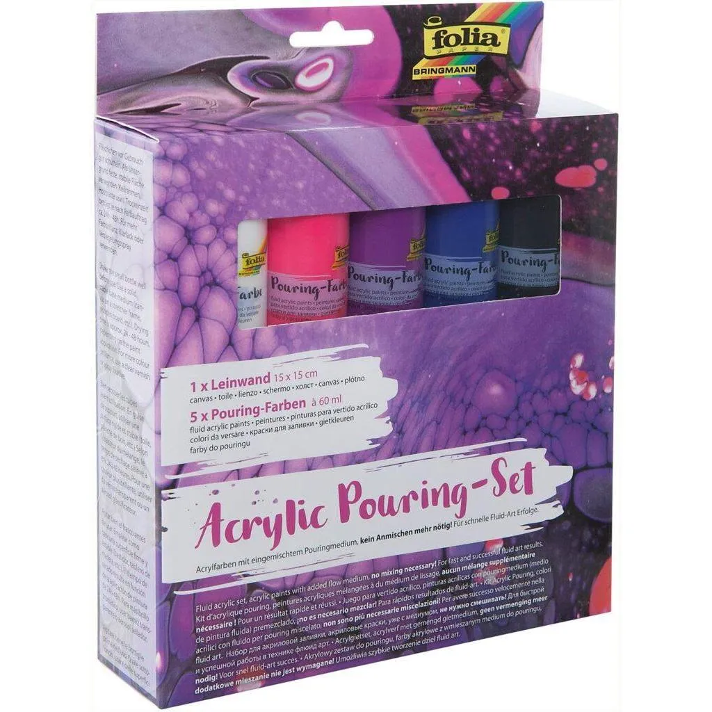 [351119] Folia Fluid Acrylic Set - Intensive Incl. 5x Fluid Acrylic Paints & 1x Canvas 20x20cm