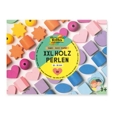 [22999] Folia Wooden Beads XXL Basic Shapes Jumbo 25 - 35mm, 68 Pieces