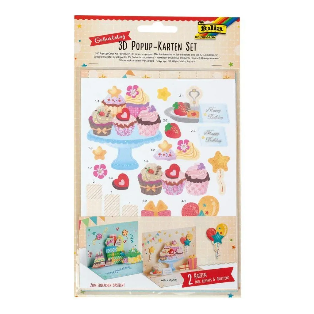 [11601] Folia 3D Popup Cards Birthday Set Of 2 Cards & 2 Envelopes
