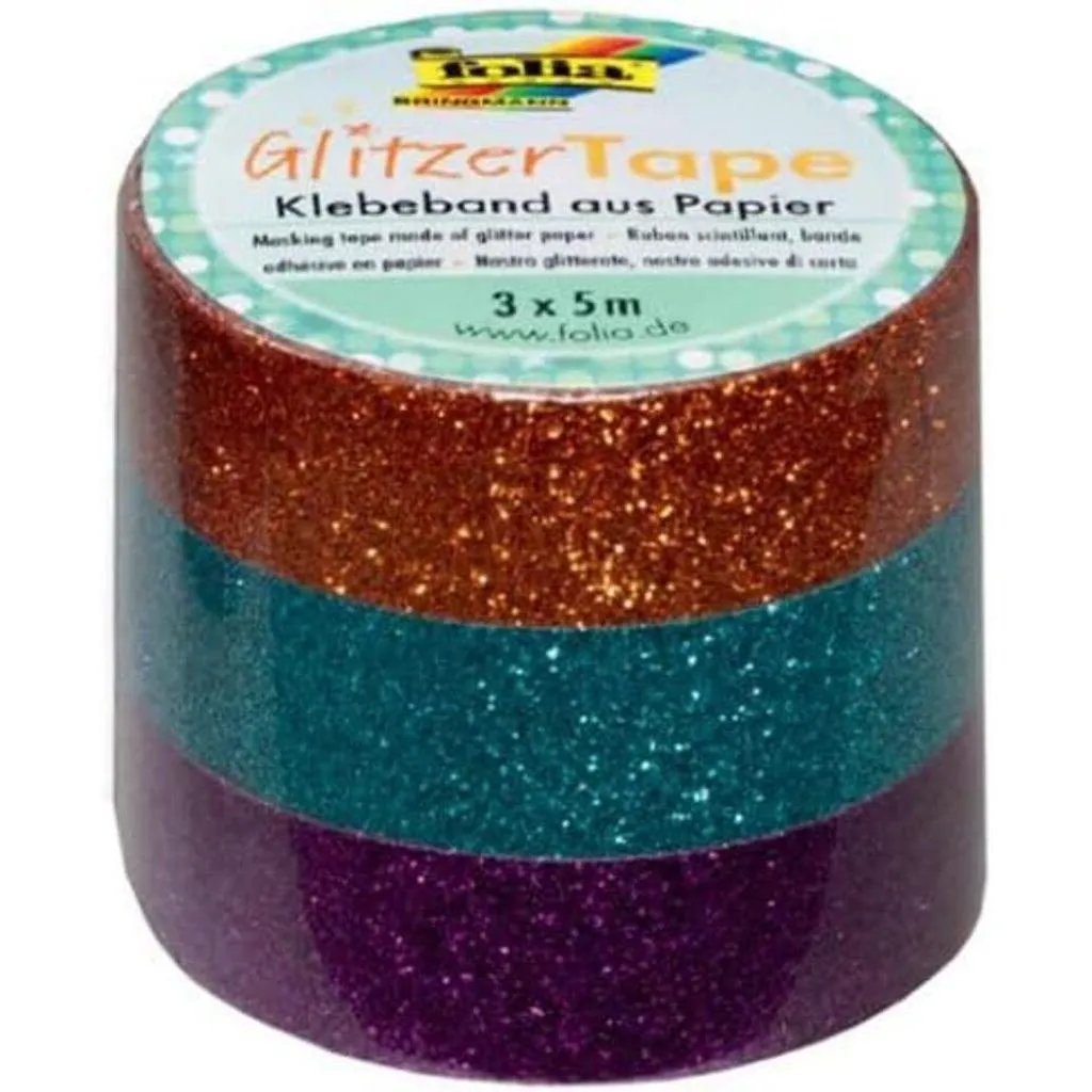 [28501] Folia Glitter-tape 'Rough', 5mx15mm Sets Of 3, Copper/Turquoise/Violet